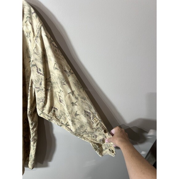 Woolrich Shirt Mens Beige Duck Print Button Up Outdoor Hunting Camping Large - Picture 8 of 16
